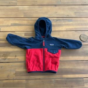 Baby Patagonia Fleece Zip Up Hoodie - Blue and Red - Size 3-6 Months